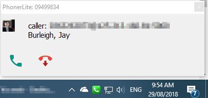 PhonerLite Incoming call